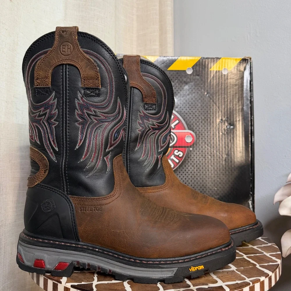 New Justin Commander X5 Boots Steel Toe WK2104 Tobacco Men's Shoe Size 9.5 D